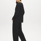 Black Cloud Fleece Tunic with Raglan Sleeves - Woman Wearing Long Sleeve Crew Neck Top - Suzy Shier