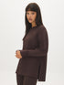 Dk Brown Cloud Fleece Tunic with Raglan Sleeves - Woman Wearing Long Sleeve Crew Neck Top - Suzy Shier