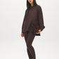 Dk Brown Cloud Fleece Tunic with Raglan Sleeves - Woman Wearing Long Sleeve Crew Neck Top - Suzy Shier