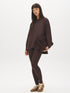 Dk Brown Cloud Fleece Tunic with Raglan Sleeves - Woman Wearing Long Sleeve Crew Neck Top - Suzy Shier