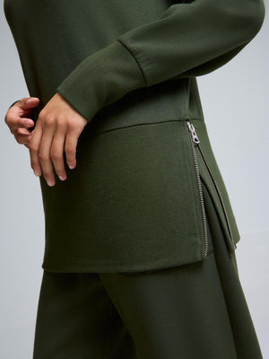 Side Zipper Cloud Fleece Sweatshirt Dk Green