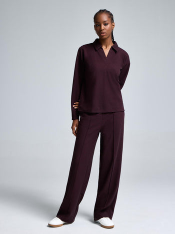 Cotton-Blend Brushed Rib Melange Pants Rumba Red