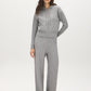 Grey Sweater Knit Straight Leg Pant - Woman Wearing Pull-On Knit Trousers - Suzy Shier