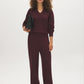 Merlot Sweater Knit Straight Leg Pant - Woman Wearing Pull-On Knit Trousers - Suzy Shier
