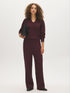 Merlot Sweater Knit Straight Leg Pant - Woman Wearing Pull-On Knit Trousers - Suzy Shier
