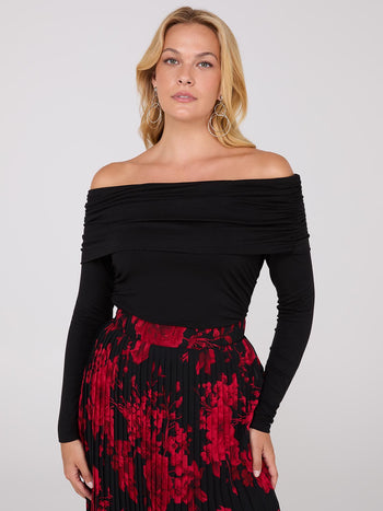 Ruched Off-The-Shoulder Top Black