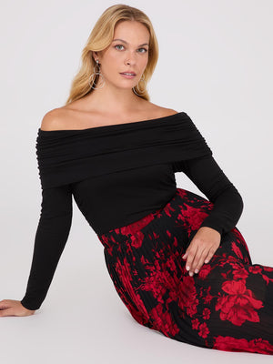 Ruched Off-The-Shoulder Top Black