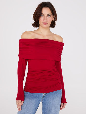 Ruched Off-The-Shoulder Top Mars Red