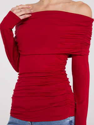 Ruched Off-The-Shoulder Top Mars Red