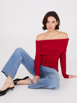 Ruched Off-The-Shoulder Top Mars Red