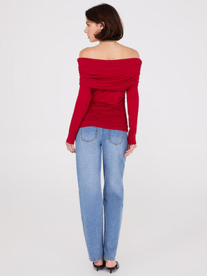 Ruched Off-The-Shoulder Top Mars Red