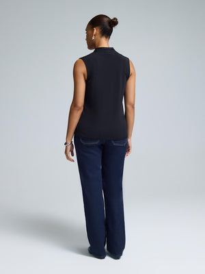 Sleeveless Pleated V-Neck Top Black