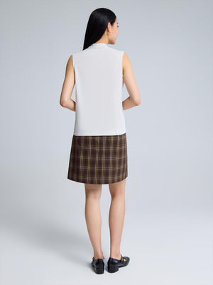 Sleeveless Pleated V-Neck Top Oatmeal