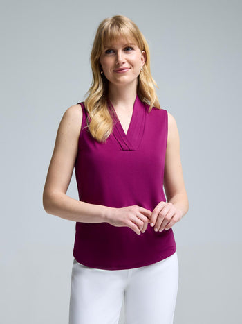Sleeveless Pleated V-Neck Top Purple