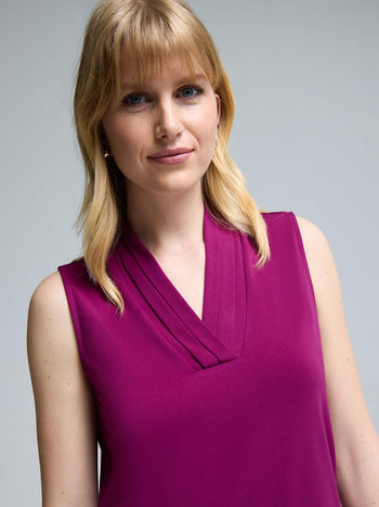 Sleeveless Pleated V-Neck Top Purple