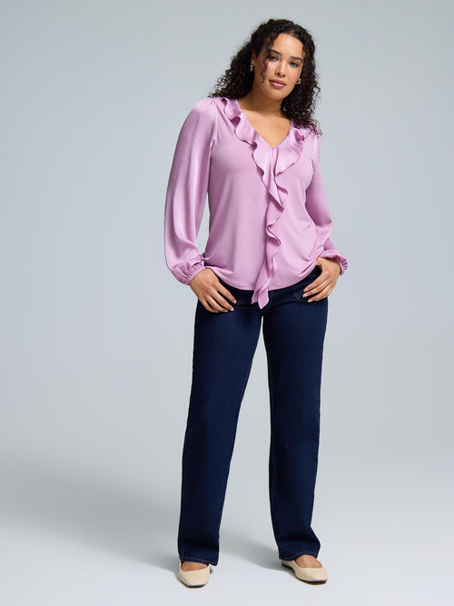 Ruffle V-Neck Satin Top