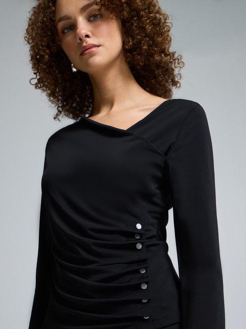 Asymmetrical Neck Gathered Top