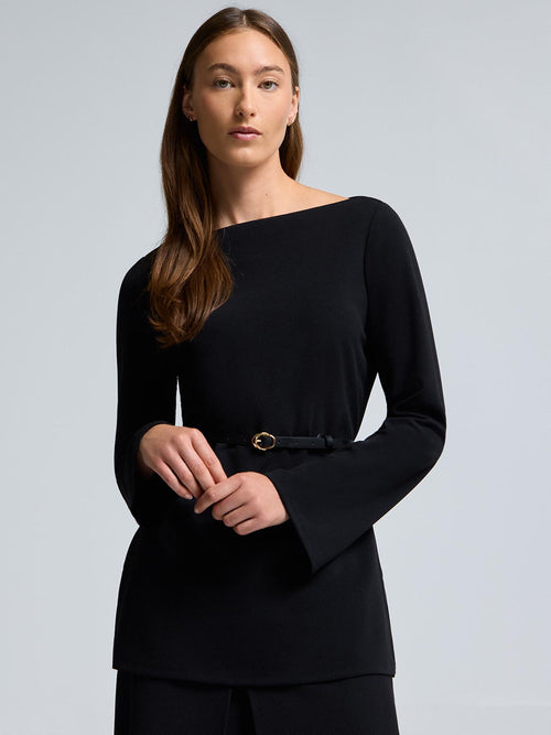 Boat Neck Belted Tunic Top