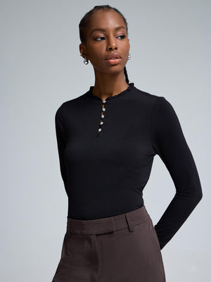 Haut à encolure festonnée ornée de strass Black