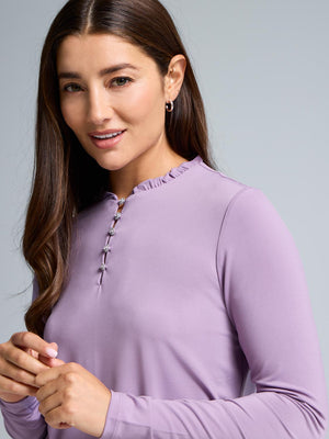 Haut à encolure festonnée ornée de strass Mauve