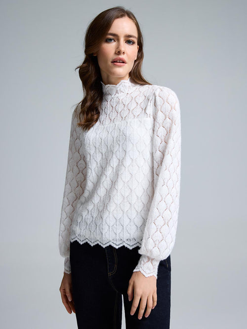 Scallop Lace Mock Neck Top