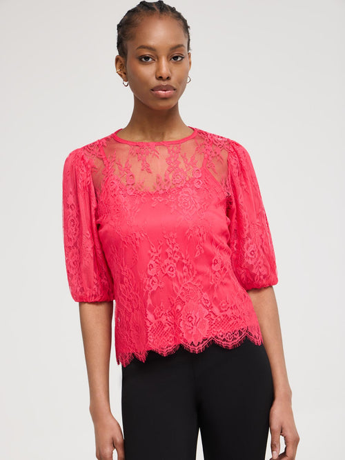 Lace Balloon Sleeve Top With Cami