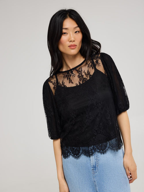 Lace Balloon Sleeve Top With Cami