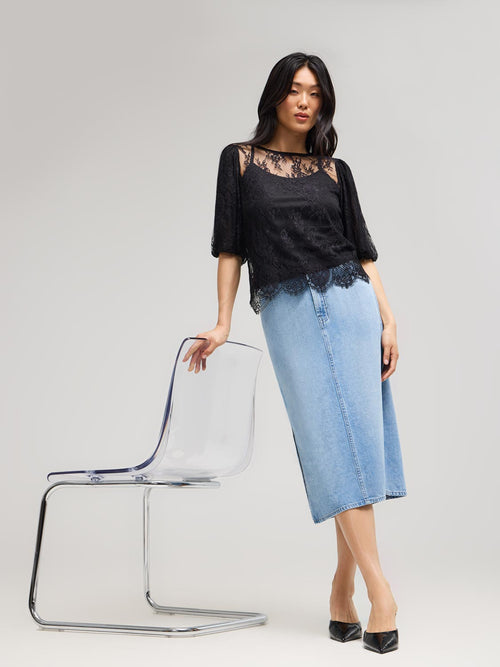 Lace Balloon Sleeve Top With Cami
