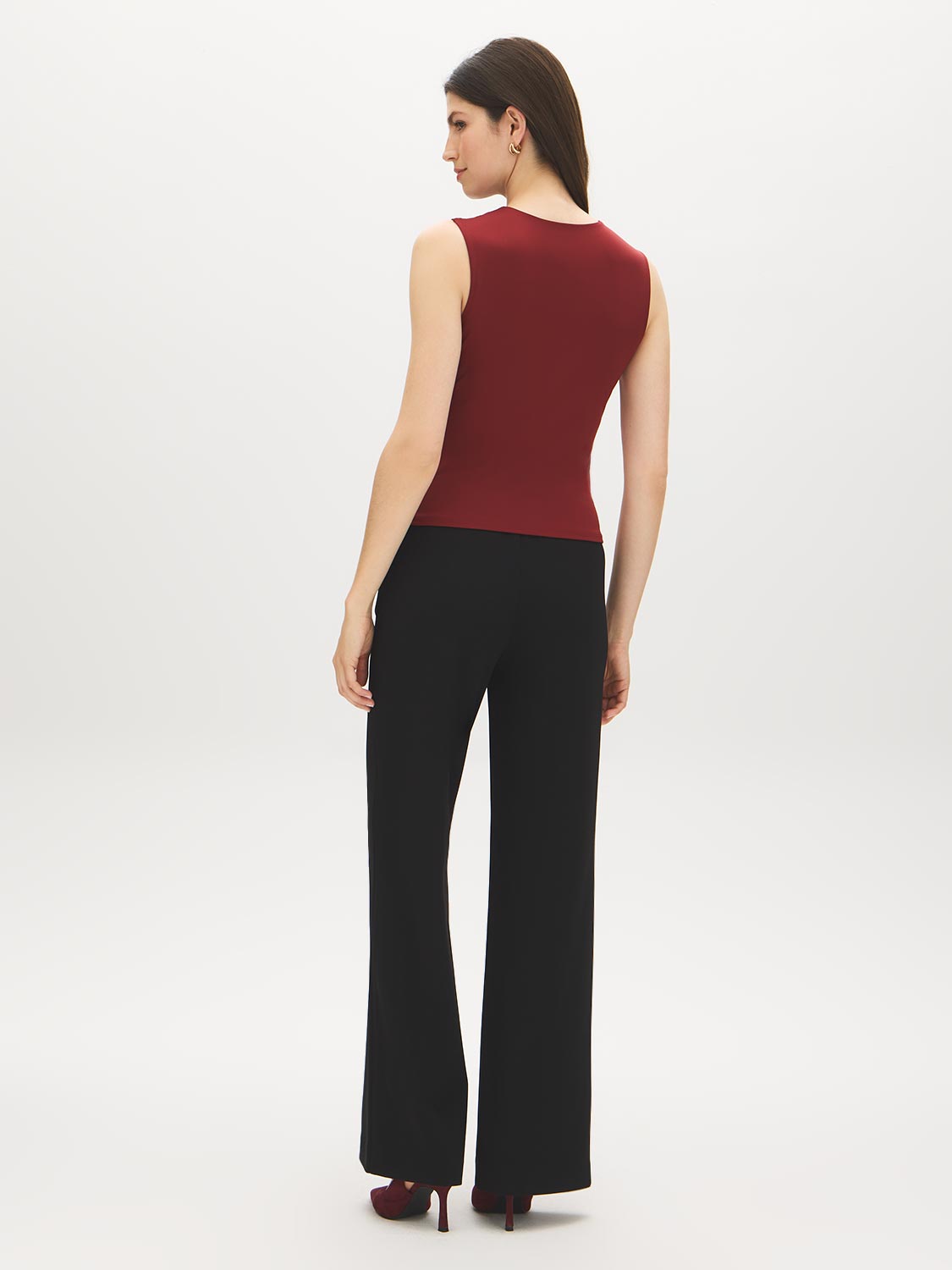 Red Sleeveless Crew Neck Shell Top with Side Pleats - Suzy Shier