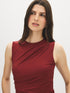 Red Sleeveless Crew Neck Shell Top with Side Pleats - Suzy Shier