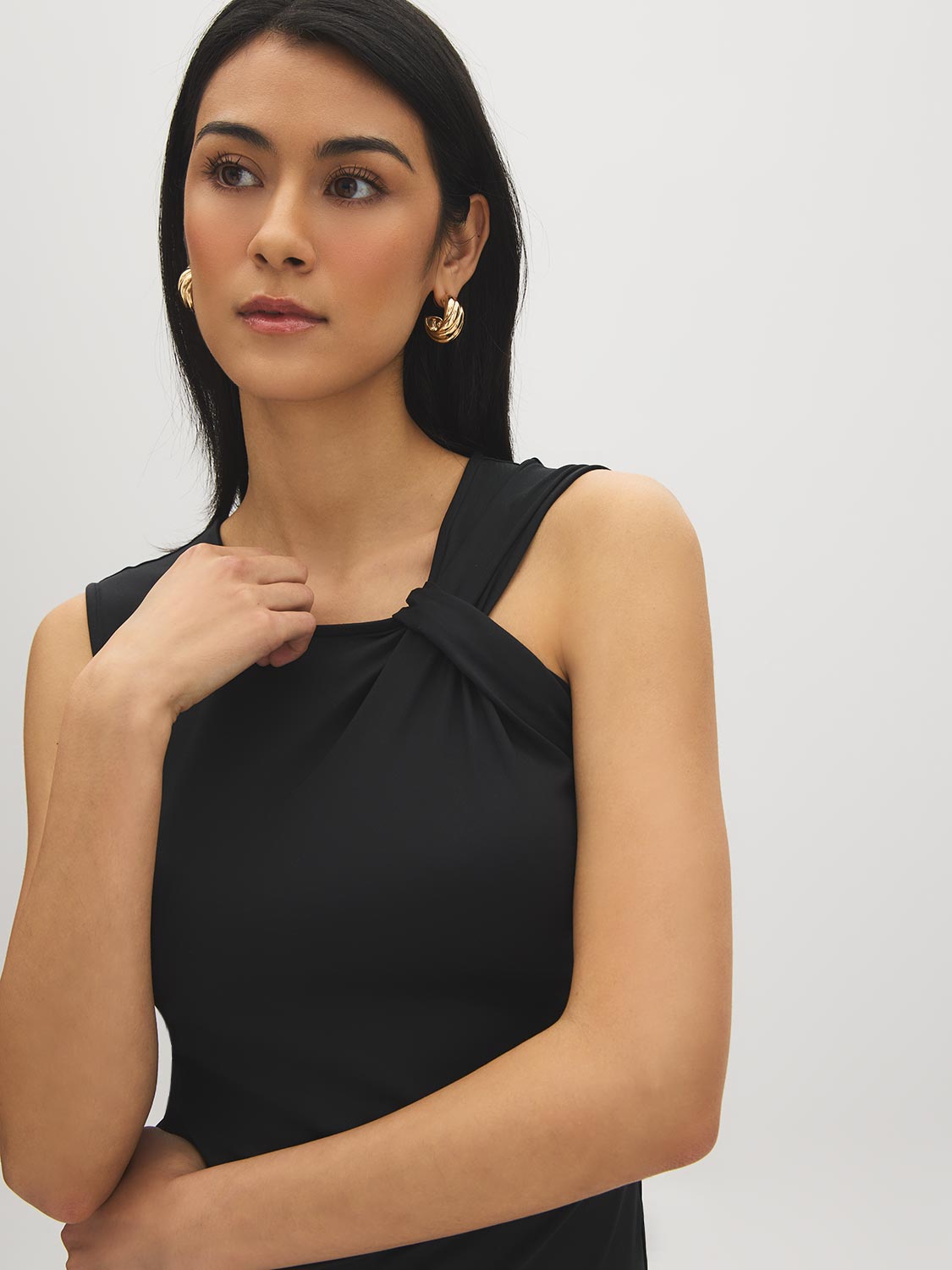 Jester Red Knot Detail Sleeveless Top - Front View with Knot Detail - Suzy Shier