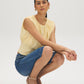 Banana Crepe Mesh Bubble Knit Top - Woman Wearing Crew Neck Mesh Top - Suzy Shier