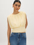 Banana Crepe Mesh Bubble Knit Top - Woman Wearing Crew Neck Mesh Top - Suzy Shier