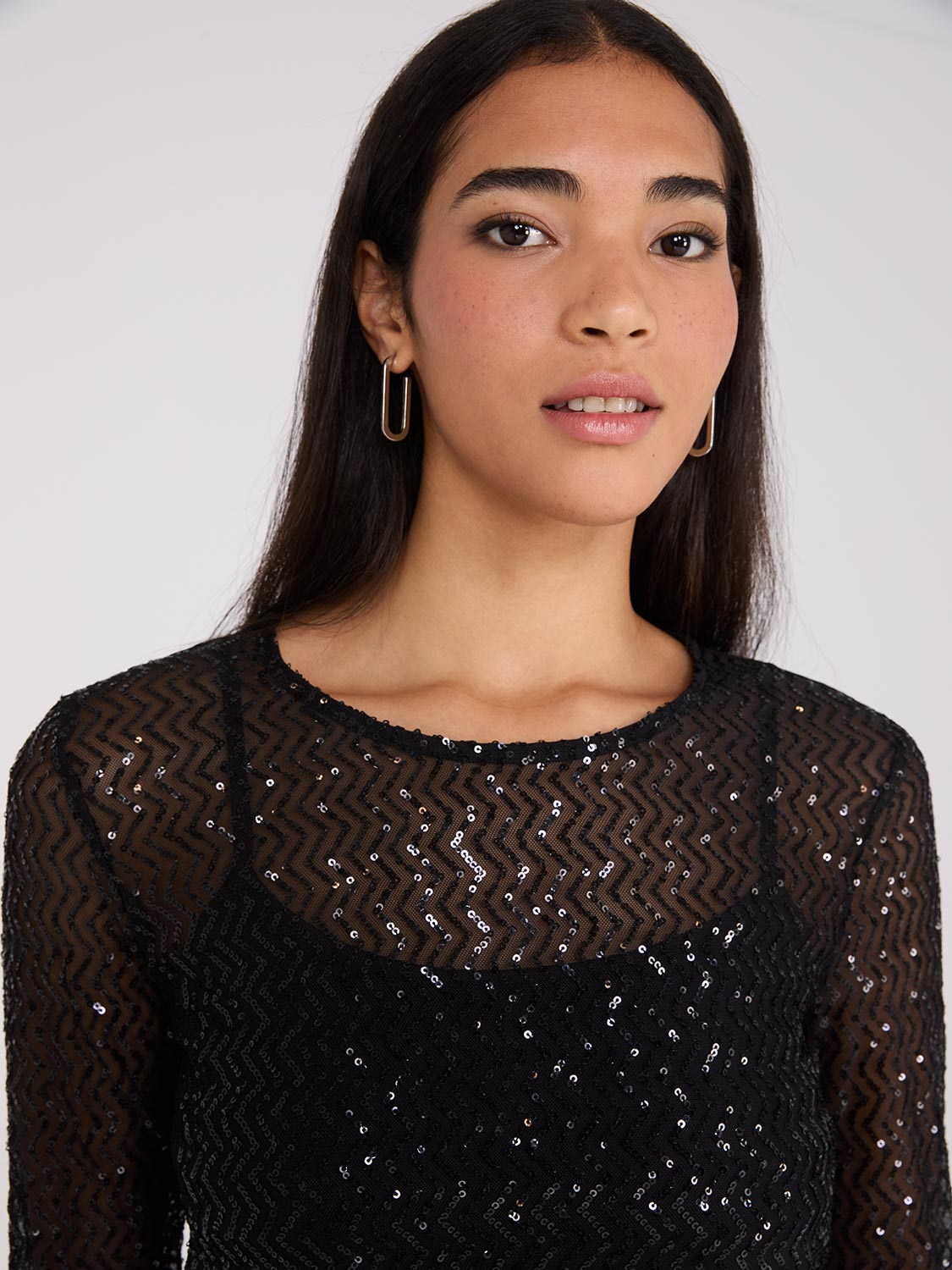 Zig-Zag Sequin Top - Mesh, Cami Insert | Suzy Shier
