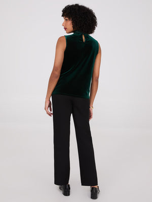 Sleeveless Mock Neck Velvet Top Dk Green