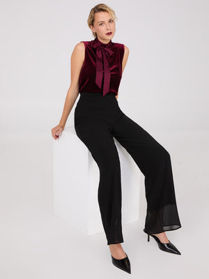 Sleeveless Mock Neck Velvet Top Rumba Red