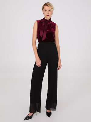 Sleeveless Mock Neck Velvet Top Rumba Red