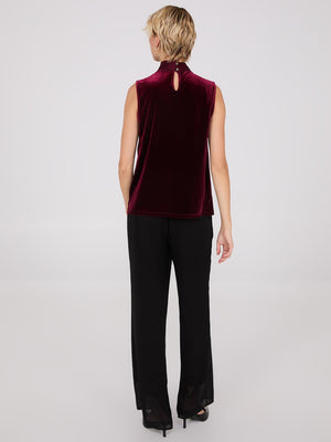 Sleeveless Mock Neck Velvet Top Rumba Red