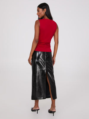 Cowl Neck Top With Metal Buckle Mars Red