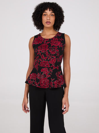 Floral Peplum Top Black