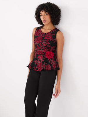 Floral Peplum Top Black