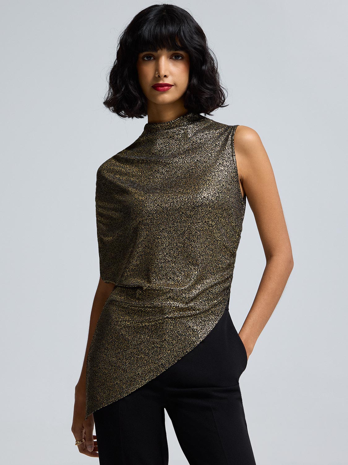 Haut Métallisé Cherry Koko – Col Entonnoir – Moutarde – Taille M/L – Neuf étiqueté