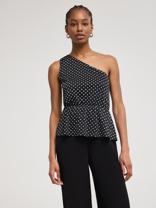 One Shoulder Dot Print Peplum Top