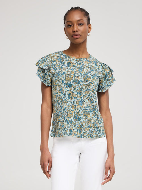 Double Ruffle Sleeve Floral Top