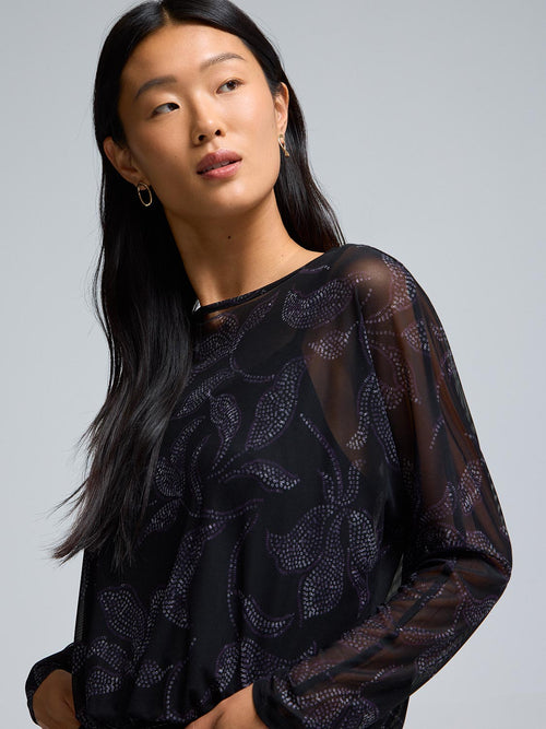 Floral Print Mesh Bubble Top