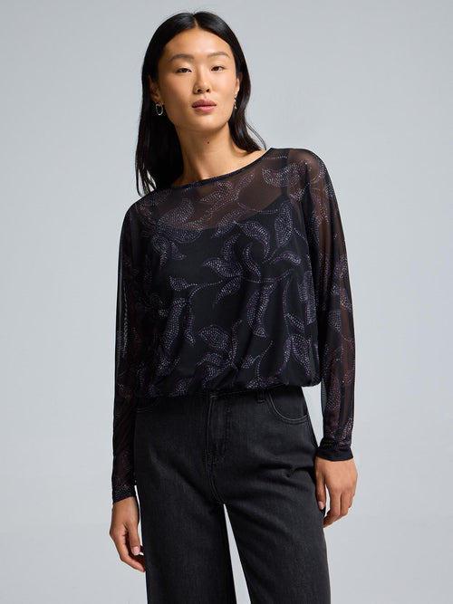 Floral Print Mesh Bubble Top