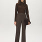 Coffee Bean Jacquard Knit Mock Neck Tunic - Woman Wearing Long Sleeve Top with Scarf Detail - Suzy Shier