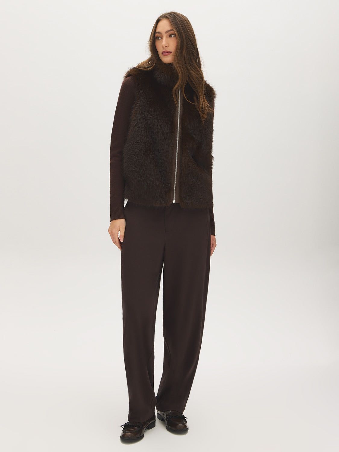 Coffee Bean High-Rise Barrel Leg Knit Pants - Woman Wearing Casual Knit Pants - Suzy Shier