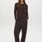 Coffee Bean High-Rise Barrel Leg Knit Pants - Woman Wearing Casual Knit Pants - Suzy Shier