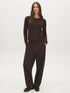 Coffee Bean High-Rise Barrel Leg Knit Pants - Woman Wearing Casual Knit Pants - Suzy Shier